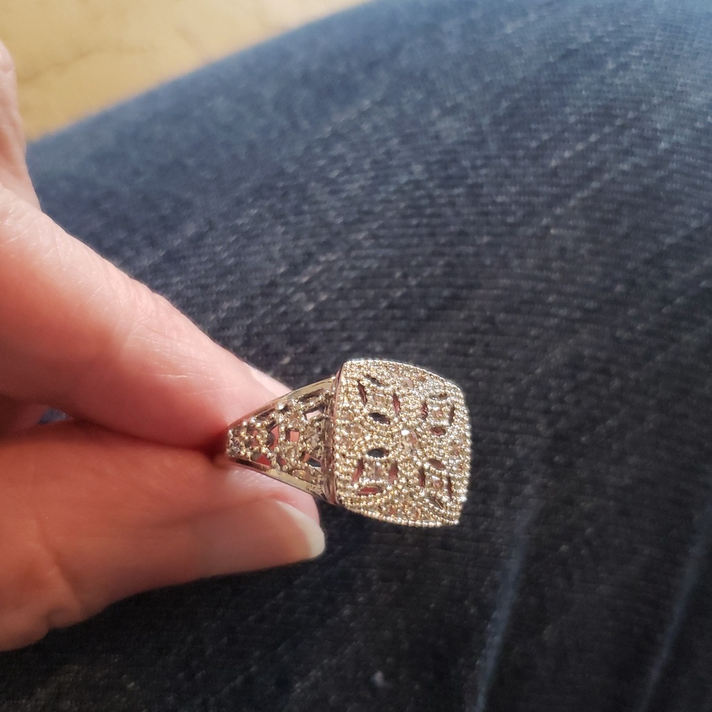 Ring, Vintage Inspired Art Deco Style, Cluster Of Gemstones In Shield Pattern S8 - Picture 7 of 7